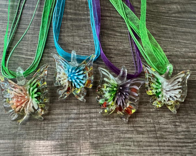 Dual Color Butterfly Pendant Necklace | Murano  Glass Butterfly | Butterfly Pendant Necklace