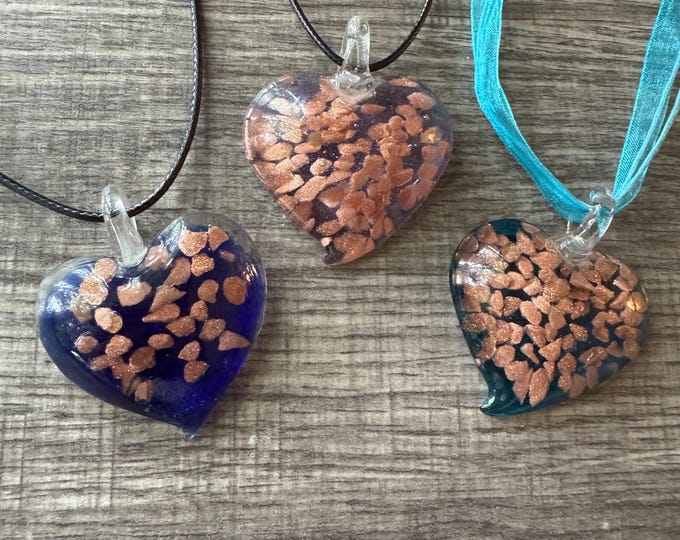 Heart Pendant Necklace| Lampwork Glass Heart | Gold Fleck Pendant Necklace
