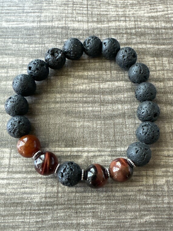 Natural Tiger Eye & Lava Stone Bracelet