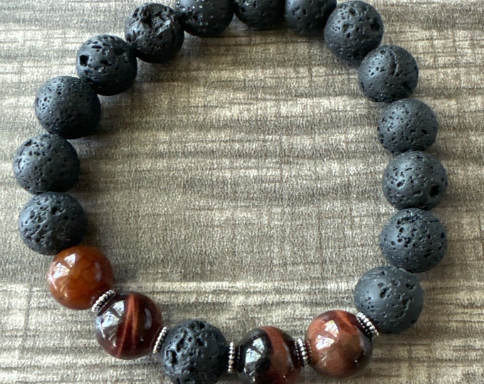Natural Tiger Eye & Lava Stone Bracelet