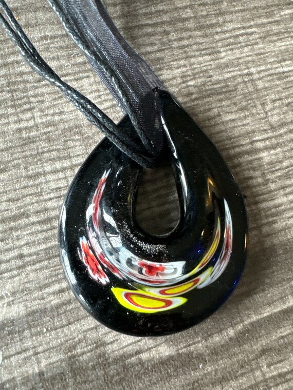 Black Millefiori Teardrop Pendant | Teardrop Pendant Necklace