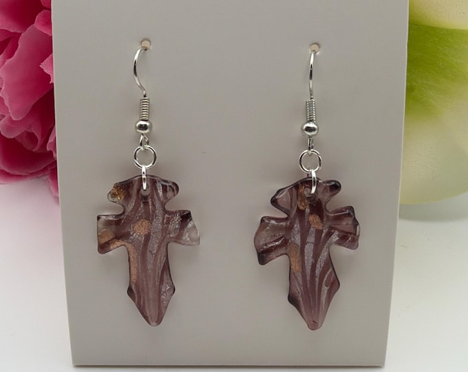 Purple Cross Glass Earrings | Murano Inspired Cross Glass Earrings | Lampwork Cross Earrings