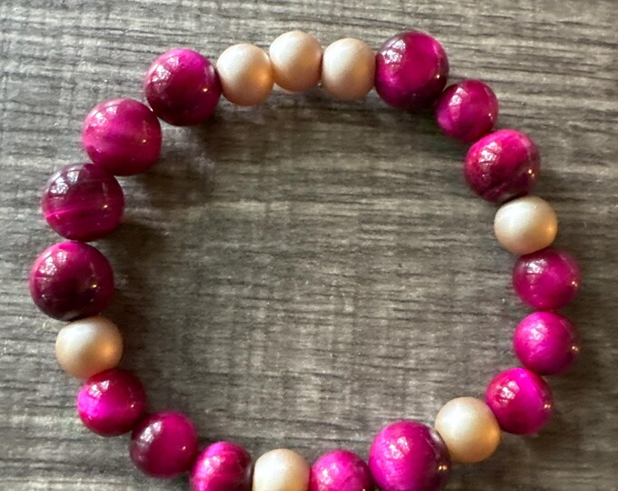 Pink Tiger Eye Stretch Bracelet | Beaded bracelet | Morse code - Honor | Message in a Bracelet | Quote Bracelet
