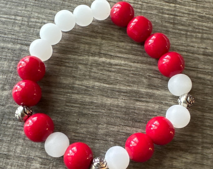 Red Coral and Moonstone Stretch bracelet | Beaded bracelet | Morse Code - Faith | Message in a Bracelet | Quote Bracelet