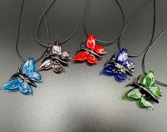Butterfly Pendant Necklace | Lampwork Glass Butterfly | Glass Butterfly Pendant Necklace