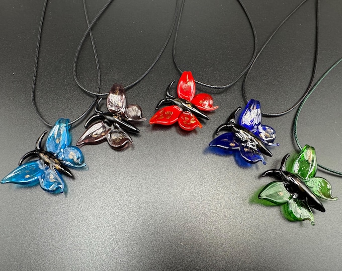 Butterfly Pendant Necklace | Lampwork Glass Butterfly | Glass Butterfly Pendant Necklace