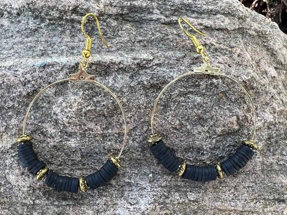 Heishi Bead & Gold Rondelle Hoop Earrings