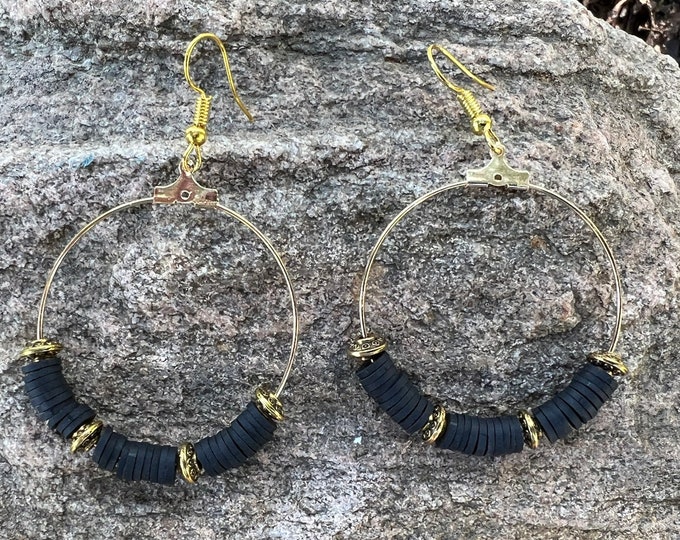 Heishi Bead & Gold Rondelle Hoop Earrings