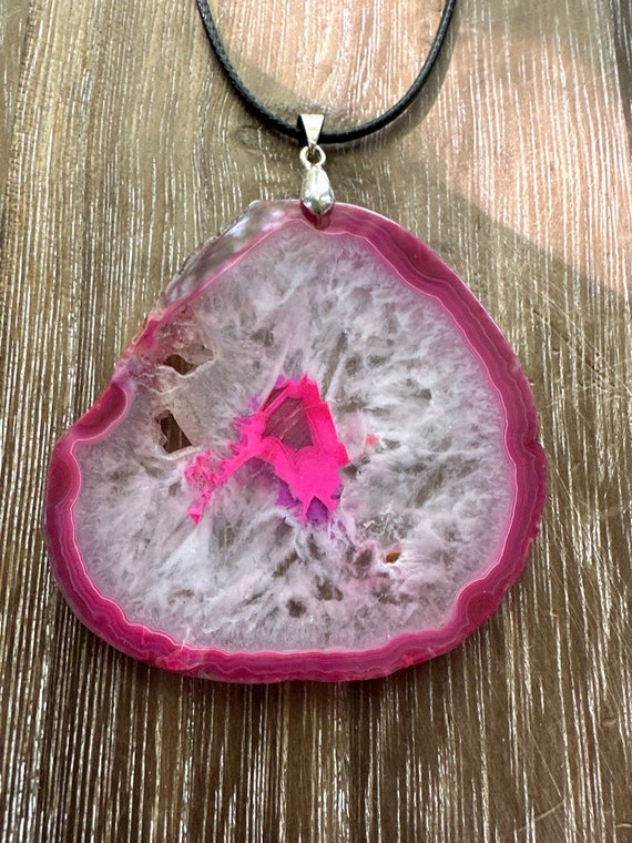 Pink Geode Druzy Agate Freeform Pendant Necklace