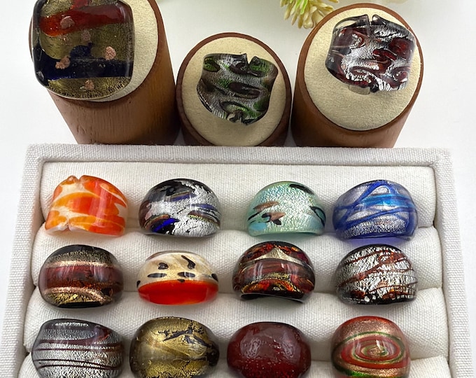 Size 7 3/4 - Lampwork Glass Rings | Assorted Glass Rings | Murano Glass Inspired Glass Rings