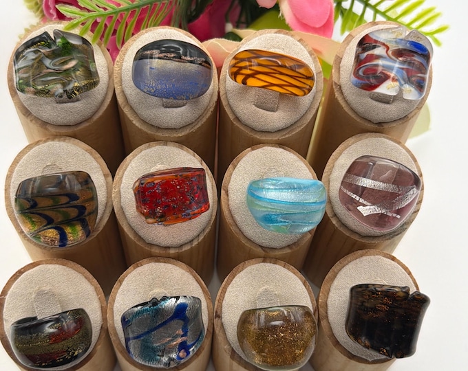 Size 8 1/4 - Lampwork Glass Rings | Assorted Glass Rings | Murano Glass Inspired Glass Rings