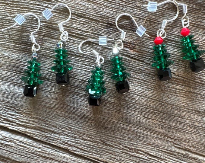 Christmas Tree Earrings | Swarovski  Crystals | Sterling silver Earrings
