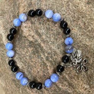 Blue Shell & Black Glass Bead Bracelet image 1