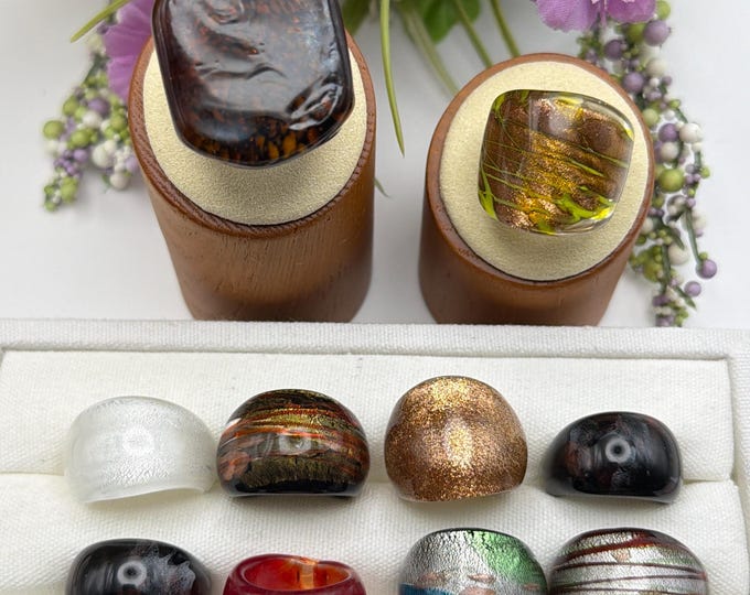 Size 6 - Lampwork Glass Rings | Assorted Glass Rings | Murano Glass Inspired Glass Rings