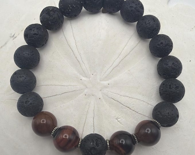 Natural Tiger Eye & Lava Stone Bracelet