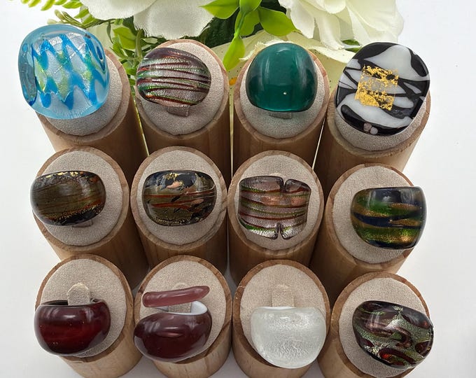 Size 6 1/2 * Lampwork Glass Rings | Assorted Glass Rings  | Murano Glass Inspired Glass Rings | Millefiori Glass Rings