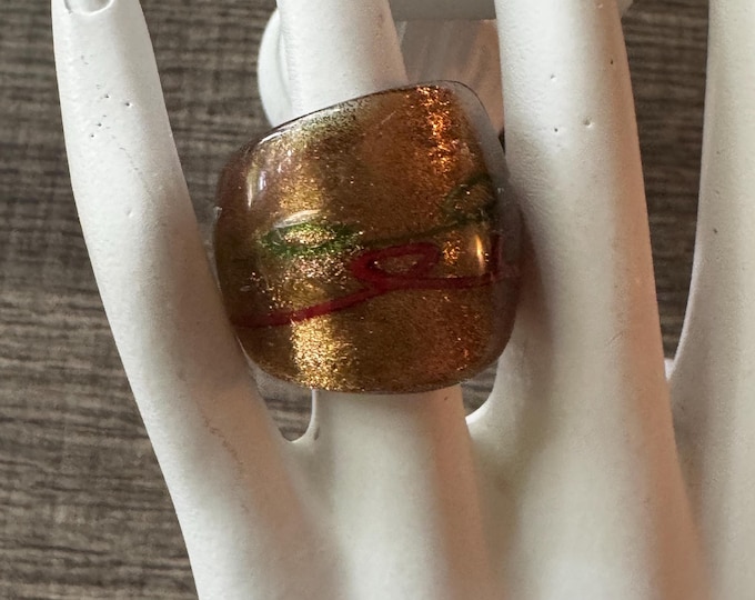 Gold Murano Glass Ring - Size 8 3/4