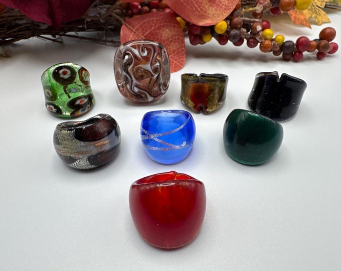 Size 6 1/2 - Assorted Glass Rings  | Murano Glass Inspired Glass Rings