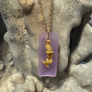 Seaglass Necklaces | Purple Seaglass | Seaglass Necklace with Charm | Mermaid Charm