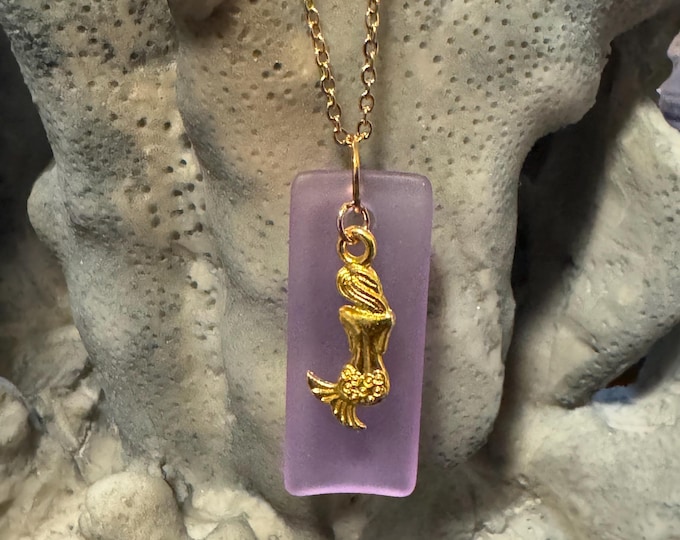 Seaglass Necklaces | Purple Seaglass | Seaglass Necklace with Charm | Mermaid Charm