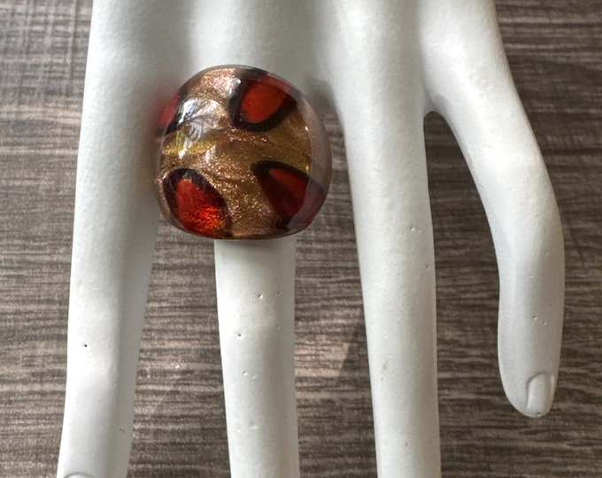 Gold/Red Glass Ring | Murano Glass Ring | LampWork Statement Ring