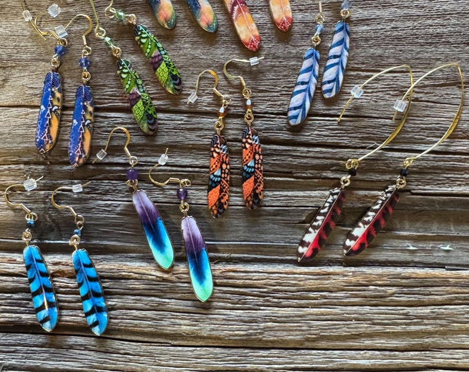 Feather Earrings | Bohemian earrings | Enamel feather earrings |  Boho earrings