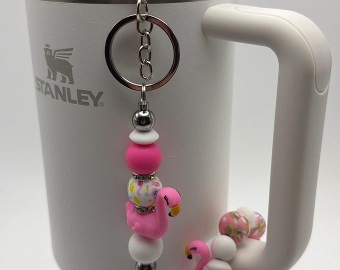 Pink Flamingo Tumbler Handle Bracelet | Stanley Cup Accessories | Cup Handle Bracelet | Pink Flamingo Straw Charm/Purse Charm