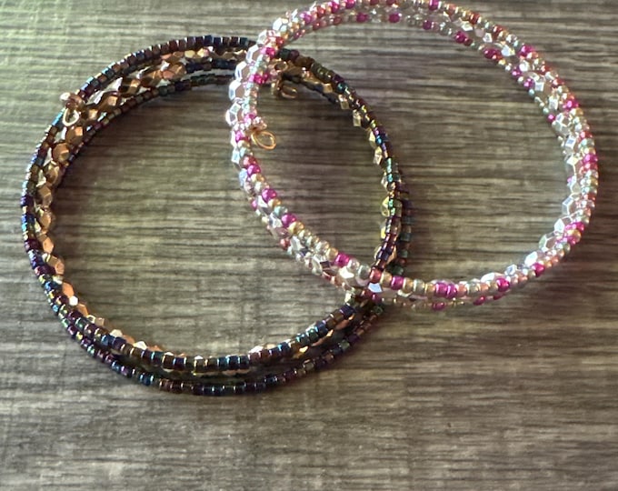 Seed Bead Memory Wire Bracelet | Beaded Bracelet | Wrap Bracelet