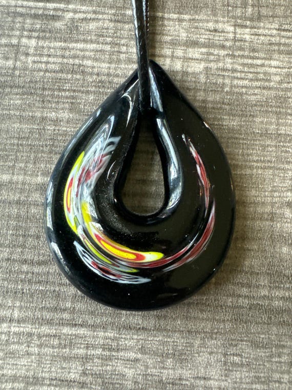 Black Millefiori Teardrop Pendant | Glass Teardrop Pendant Necklace