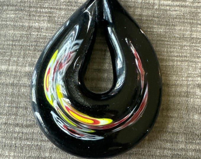 Black Millefiori Teardrop Pendant | Glass Teardrop Pendant Necklace