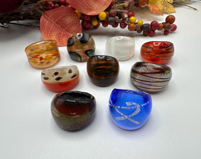 Size 8 - Assorted Glass Rings - Millefiori Glass Rings | Murano Glass Inspired Glass Rings
