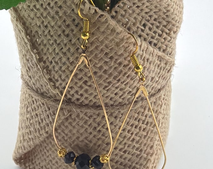 Black Faceted Bead Teardrop Hoop Earrings | Teardrop Earrings