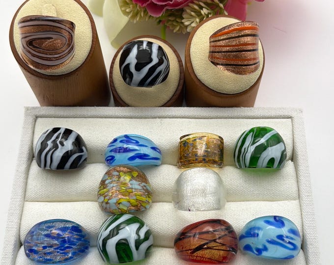 Size 9 3/4 - Lampwork Glass Rings | Murano Inspired Glass Rings | Assorted Glass Rings