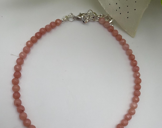 Pink Faceted Agate Anklet | Minimalist Bead Anklet