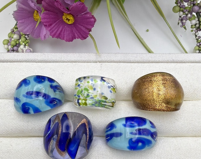 Size 10 - Lampwork Glass Rings  | Murano Glass Inspired Glass Rings | Assorted Glass Rings