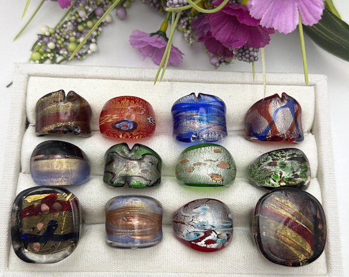 Size 7 1/4 - Lampwork Glass Rings | Murano Inspired Glass Rings | Assorted Glass Rings