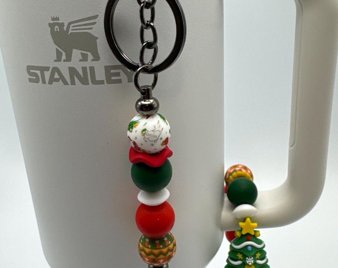Christmas Tree Tumbler Set | Stanley Cup Accessories | Cup Handle Bracelet | Christmas Tree Straw Charm/Purse Charm