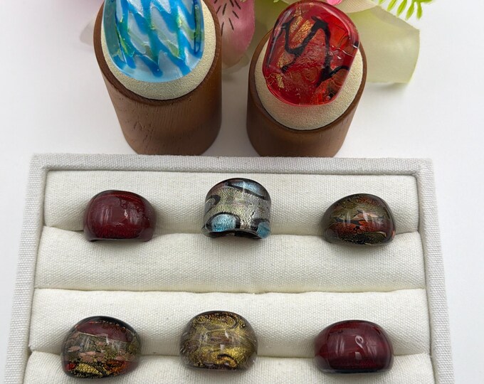 Size 6 1/2 - Lampwork Glass Rings | Assorted Glass Rings  | Murano Glass Inspired Glass Rings | Millefiori Glass Rings
