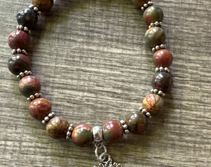 Picasso Jasper Stretch Bracelet with Tree of Life Charm
