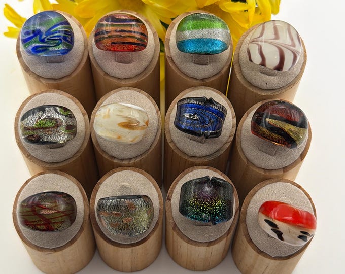 Size 7 1/4 - **NEW**Lampwork Glass Rings | Assorted Glass Rings | Murano Glass Inspired Glass Rings