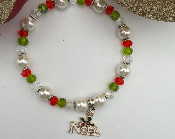 Christmas “Noel” Bracelet | Christmas Bead Bracelet | Stocking Stuffer