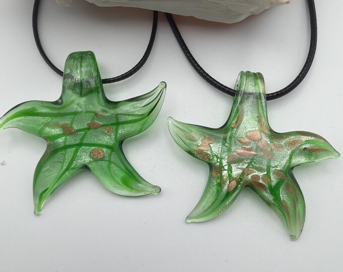 Green Starfish Pendant | Lampwork Glass Starfish | Starfish Pendant Necklace