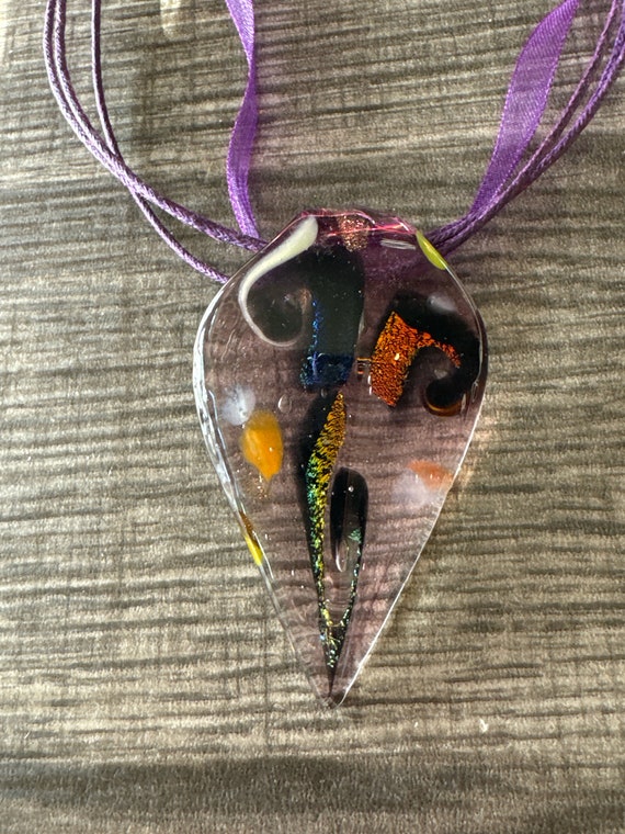 Purple Glass Leaf Pendant | Leaf Pendant Necklace