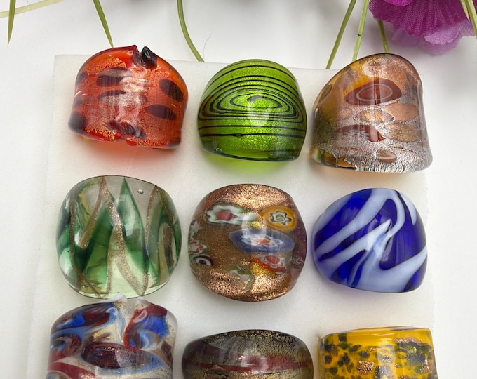 Size 8 - Assorted Glass Rings - Millefiori Glass Rings | Murano Glass Inspired Glass Rings