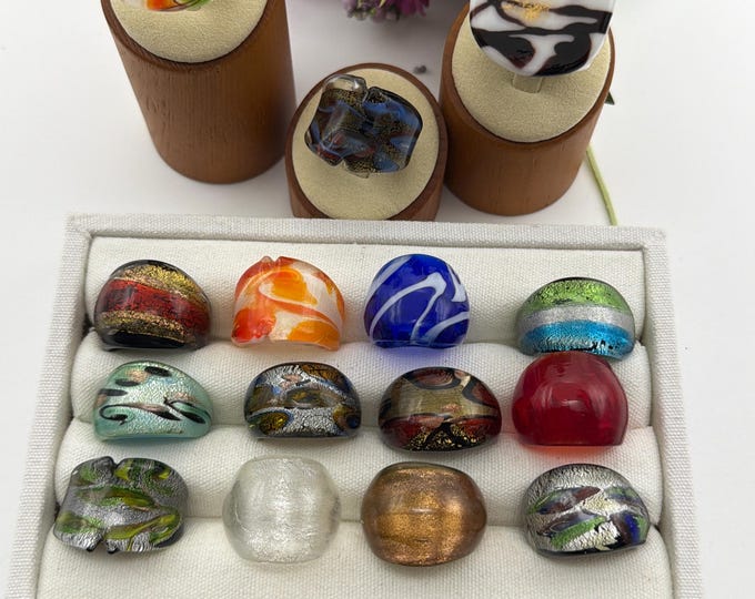 Size 8 - Assorted Glass Rings - Millefiori Glass Rings | Murano Glass Inspired Glass Rings