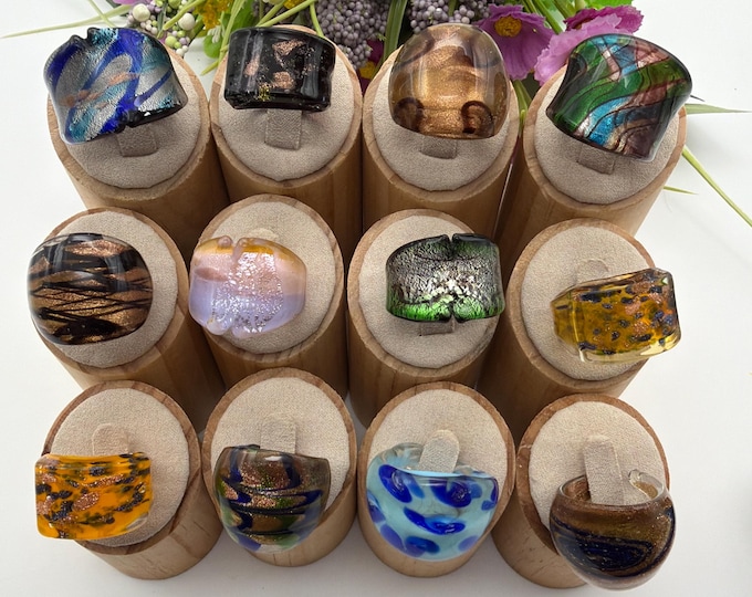 Size 8 3/4 - Lampwork Glass Rings | Assorted Glass Rings | Murano Glass Inspired Glass Rings