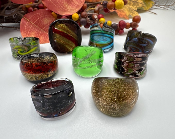Size 8 - Assorted Glass Rings - Millefiori Glass Rings | Murano Glass Inspired Glass Rings