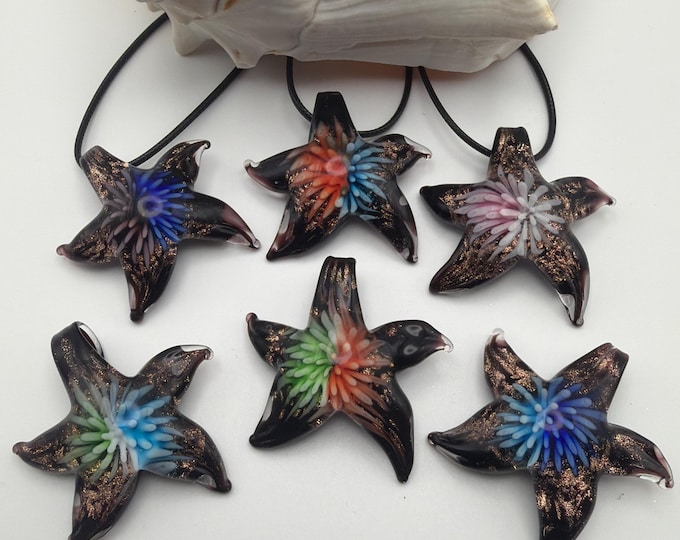 Dual Color Flower Starfish |  Glass Starfish Pendant Necklace | Starfish Pendant Necklace