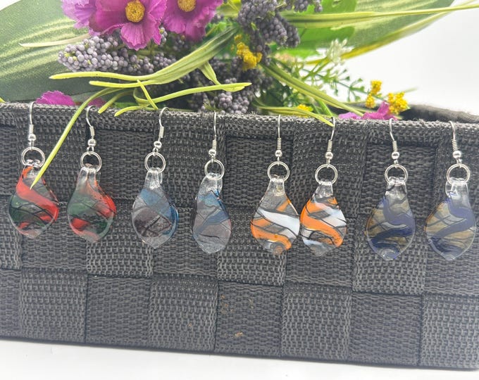 Murano Inspired Glass Leaf Earrings