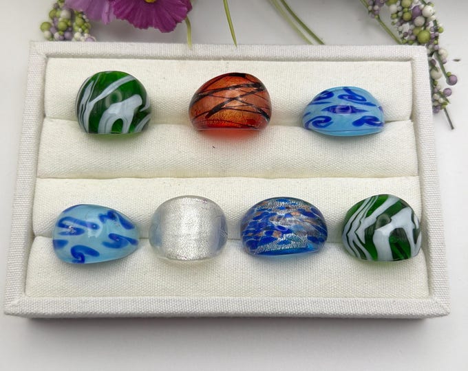 Size 9 3/4 - Lampwork Glass Rings | Murano Inspired Glass Rings | Assorted Glass Rings